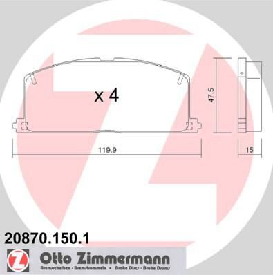 Zimmermann 20870.150.1 комплект тормозных колодок, дисковый тормоз на TOYOTA COROLLA Liftback (_E8_)