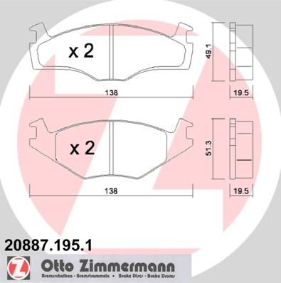 Zimmermann 20887.195.1 комплект тормозных колодок, дисковый тормоз на VW SANTANA (32B)