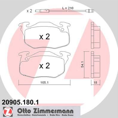 Zimmermann 20905.180.1 комплект тормозных колодок, дисковый тормоз на RENAULT CLIO I (B/C57_, 5/357_)