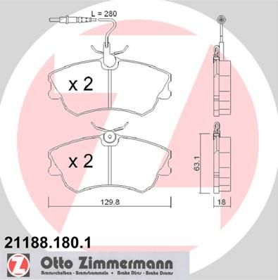Zimmermann 21188.180.1 комплект тормозных колодок, дисковый тормоз на RENAULT ESPACE III (JE0_)