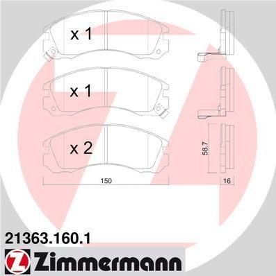 ZIMMERMANN Комплект тормозных колодок, диско (21363.160.1)