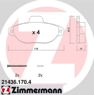 Zimmermann 21436.170.4 комплект тормозных колодок, дисковый тормоз на FIAT SEICENTO / 600 (187)
