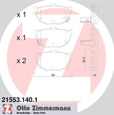 Zimmermann 21553.140.1 комплект тормозных колодок, дисковый тормоз на KIA SPECTRA седан (LD)