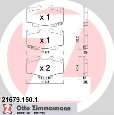 Zimmermann 21679.150.1 комплект тормозных колодок, дисковый тормоз на TOYOTA HILUX II пикап (LN8_, RN5_, LN6_, YN6_, YN5_, LN5_, RN6_)