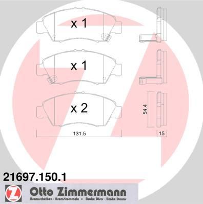 Zimmermann 21697.150.1 комплект тормозных колодок, дисковый тормоз на HONDA CIVIC VI Hatchback (EJ, EK)