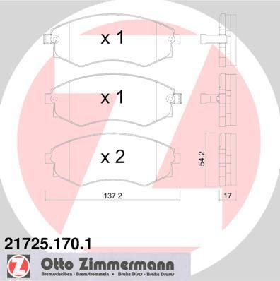 Zimmermann 21725.170.1 комплект тормозных колодок, дисковый тормоз на HYUNDAI SONATA II (Y-2)