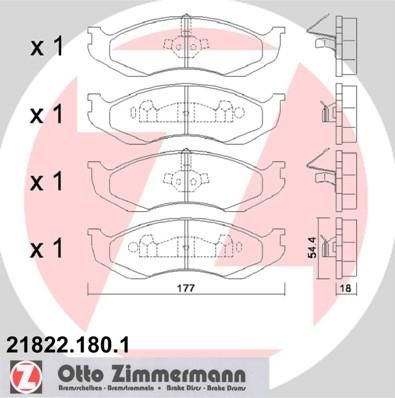 Zimmermann 21822.180.1 комплект тормозных колодок, дисковый тормоз на JEEP WRANGLER II (TJ)