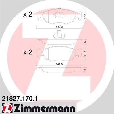 Zimmermann 21827.170.1 комплект тормозных колодок, дисковый тормоз на PEUGEOT 306 (7B, N3, N5)