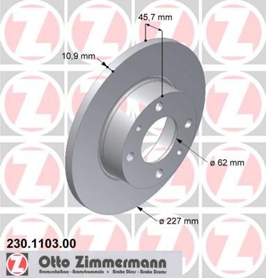 Zimmermann 230.1103.00 тормозной диск на FIAT UNO (146A/E)