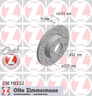 Zimmermann 230.1103.52 тормозной диск на FIAT UNO (146A/E)