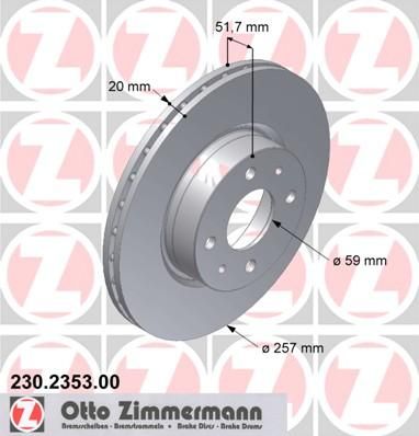 Zimmermann 230.2353.00 тормозной диск на FIAT CROMA (154)