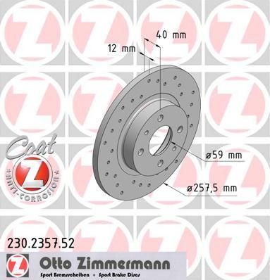 Zimmermann 230.2357.52 тормозной диск на FIAT BRAVA (182)