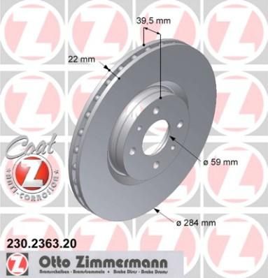 ZIMMERMANN ДИСК ТОРМ LADA 112 R15, FIAT COUPE, TIPO 91->, F, 284*22 (230236320)