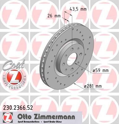 Zimmermann 230.2366.52 тормозной диск на FIAT BRAVO II (198)