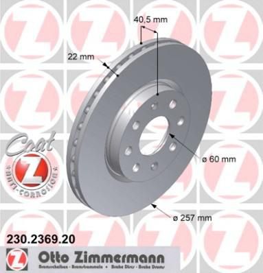 ZIMMERMANN ДИСК ТОРМ FIAT GRANDE PUNTO (199) 1.2, 1.4, 1.3D /OPL CORSA D 1.0 / 1.2 / 1.4 / 1.3DJ (230.2369.20)