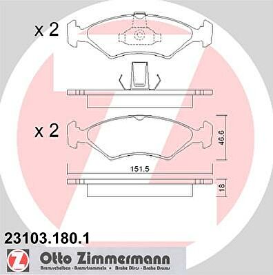 Zimmermann 23103.180.1 комплект тормозных колодок, дисковый тормоз на FORD FIESTA IV (JA_, JB_)