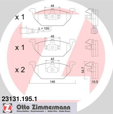 ZIMMERMANN Колодки тормозные перед. VAG A3/Golf IV/Bora/Fabia (1J0698151D, 23131.195.1)