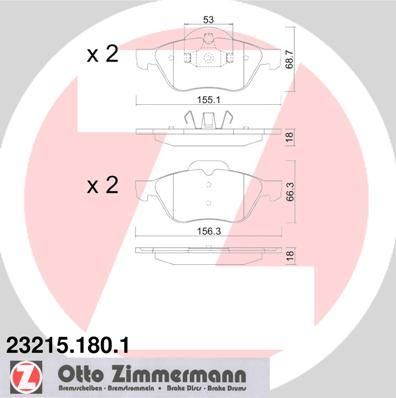 Zimmermann 23215.180.1 комплект тормозных колодок, дисковый тормоз на RENAULT LAGUNA II Grandtour (KG0/1_)