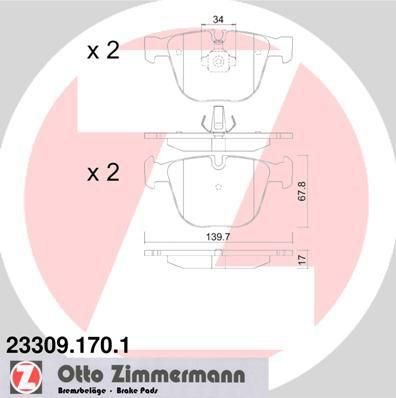 ZIMMERMANN КОЛОДКИ ТОРМ 3 E90/E93/E92 5 E60/E61 6 E63/E64 7 E65/E66 X5 E70 R 03/08->> (233091701)