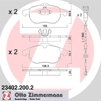 Zimmermann 23402.200.2 комплект тормозных колодок, дисковый тормоз на OPEL SIGNUM