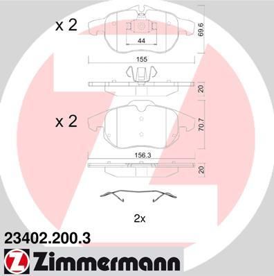 Zimmermann 23402.200.3 комплект тормозных колодок, дисковый тормоз на OPEL SIGNUM