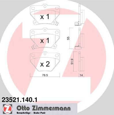 Zimmermann 23521.140.1 комплект тормозных колодок, дисковый тормоз на TOYOTA YARIS VERSO (_NLP2_, _NCP2_)