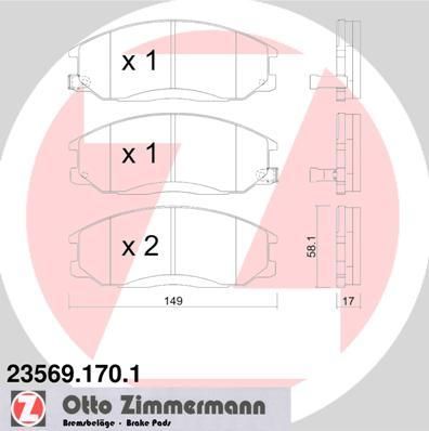 Zimmermann 23569.170.1 комплект тормозных колодок, дисковый тормоз на SSANGYONG KYRON
