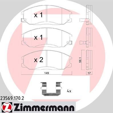 Zimmermann 23569.170.2 комплект тормозных колодок, дисковый тормоз на HYUNDAI SANTA FE I (SM)