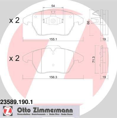 Zimmermann 23589.190.1 комплект тормозных колодок, дисковый тормоз на AUDI A1 (8X1, 8XK, 8XF)