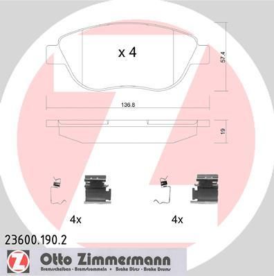 Zimmermann 23600.190.2 комплект тормозных колодок, дисковый тормоз на FIAT DOBLO вэн (223, 119)