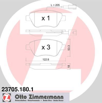 Zimmermann 23705.180.1 комплект тормозных колодок, дисковый тормоз на FIAT DOBLO Cargo (223)