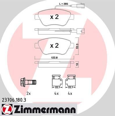 Zimmermann 23706.180.3 комплект тормозных колодок, дисковый тормоз на PEUGEOT BIPPER Tepee