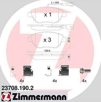 Zimmermann 23708.190.2 комплект тормозных колодок, дисковый тормоз на PEUGEOT BIPPER Tepee