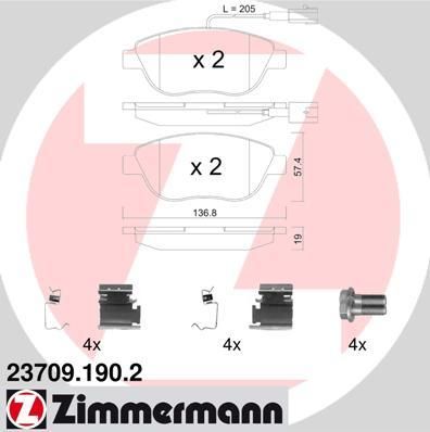 Zimmermann 23709.190.2 комплект тормозных колодок, дисковый тормоз на FIAT BRAVO II (198)