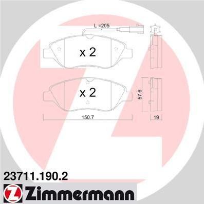 Zimmermann 23711.190.2 комплект тормозных колодок, дисковый тормоз на FIAT STILO (192)