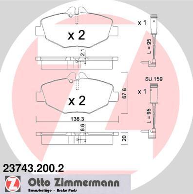 ZIMMERMANN Комплект тормозных колодок, диско (23743.200.2)