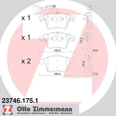 Zimmermann 23746.175.1 комплект тормозных колодок, дисковый тормоз на VW MULTIVAN V (7HM, 7HN, 7HF, 7EF, 7EM, 7EN)