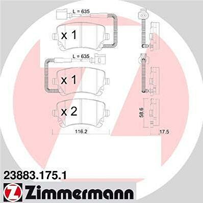 Zimmermann 23883.175.1 комплект тормозных колодок, дисковый тормоз на VW PHAETON (3D_)