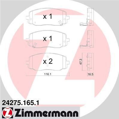 Zimmermann 24275.165.1 комплект тормозных колодок, дисковый тормоз на HYUNDAI i10 (PA)