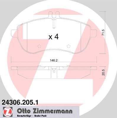 ZIMMERMANN Комплект тормозных колодок, диско (24306.205.1)