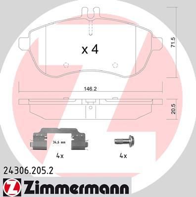 ZIMMERMANN КОМПЛЕКТ ТОРМОЗНЫХ КОЛОДОК, ДИСКОВЫЙ ТОРМОЗ (24306.205.2)