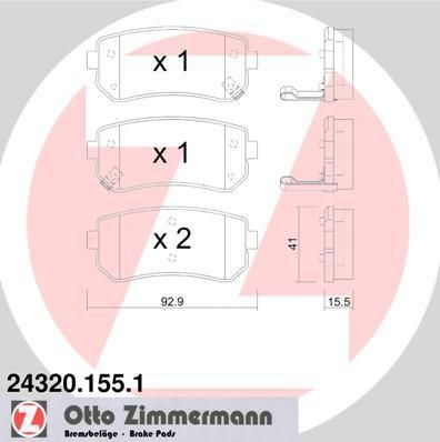 Zimmermann 24320.155.1 комплект тормозных колодок, дисковый тормоз на KIA SPORTAGE (JE_, KM_)