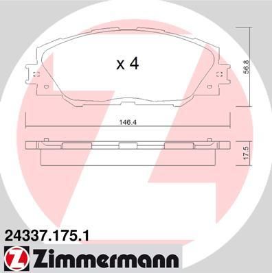 Zimmermann 24337.175.1 комплект тормозных колодок, дисковый тормоз на TOYOTA RAV 4 IV (WWA4_, AVA4_, ZSA4_, ALA4_)