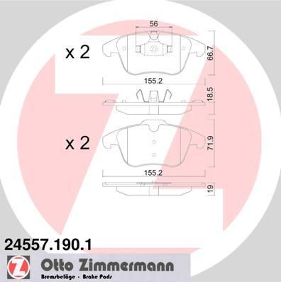 Zimmermann 24557.190.1 комплект тормозных колодок, дисковый тормоз на PEUGEOT 5008