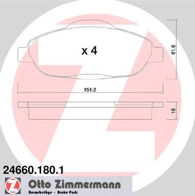 ZIMMERMANN КОМПЛЕКТ ТОРМОЗНЫХ КОЛОДОК, ДИСКОВЫЙ ТОРМОЗ (24660.180.1)