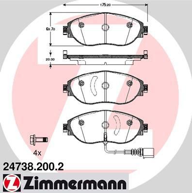 Zimmermann 24738.200.2 комплект тормозных колодок, дисковый тормоз на AUDI A3 Limousine (8VS)