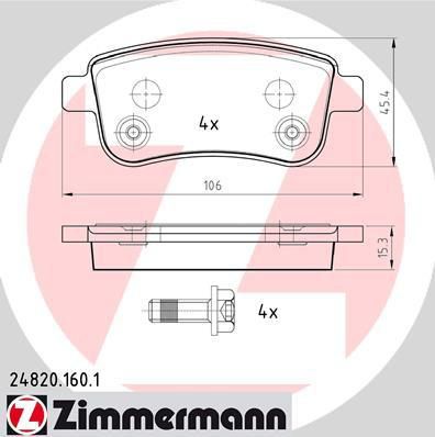 Zimmermann 24820.160.1 комплект тормозных колодок, дисковый тормоз на RENAULT MEGANE III Наклонная задняя часть (BZ0_)