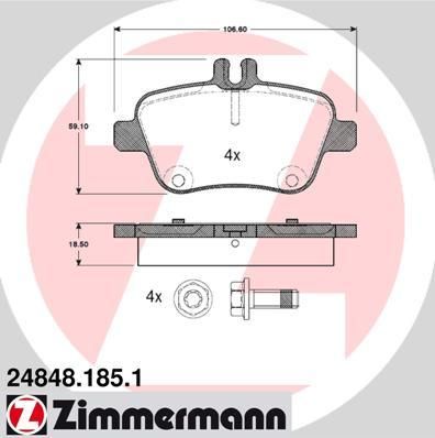 Zimmermann 24848.185.1 комплект тормозных колодок, дисковый тормоз на MERCEDES-BENZ CLA купе (C117)