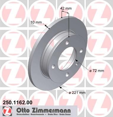 Zimmermann 250.1162.00 тормозной диск на FORD FIESTA II (FBD)