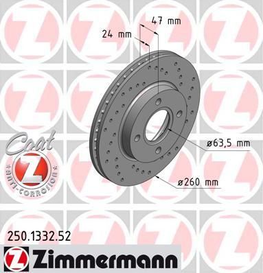 Zimmermann 250.1332.52 тормозной диск на FORD MONDEO I (GBP)